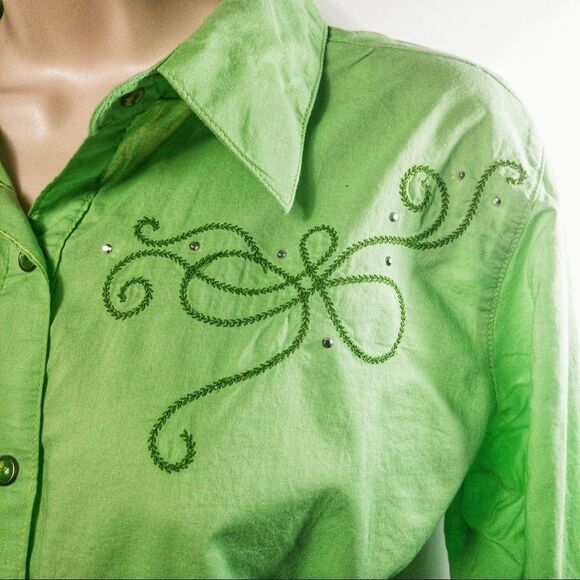 Green Ombré Western Snap Front Shirt Sz L - Picture 2 of 13